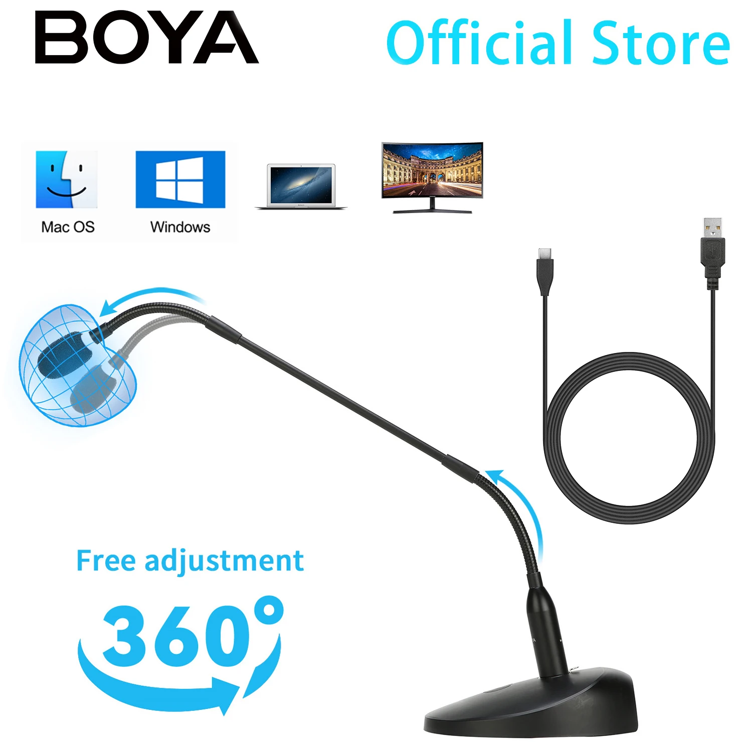

BOYA BY-GM18CU 18-inch Condenser Gooseneck Microphone for Computer Desktop Mic for Video Conferences Streaming Meetings Lectures