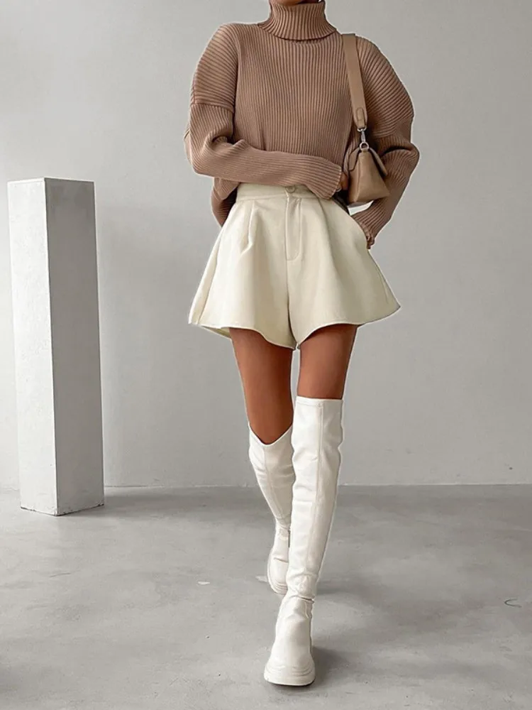 Button High Waist Pants Pockets Wave Cut Short Pants Women Casual Loose Aesthetic Clothing Streetwear Pantalones Cortos De Mujer