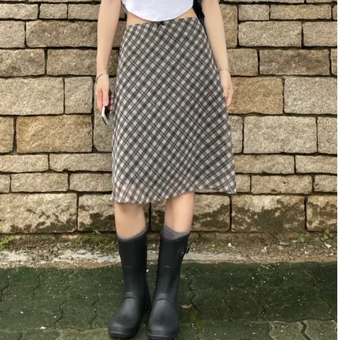 Корейская шикарная Весенняя французская ретро-юбка, Женская клетчатая юбка средней длины с высокой талией, повседневная винтажная дизайнерская юбка Y2k, новинка 2024