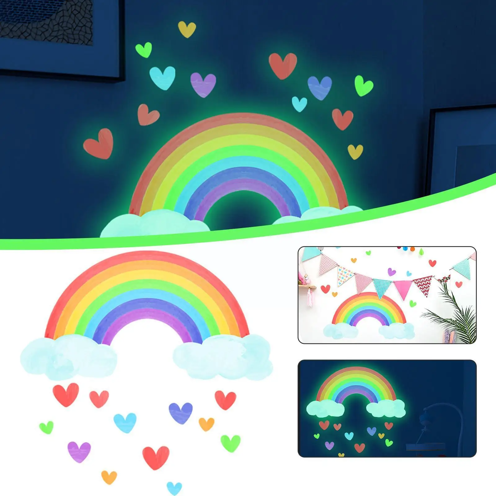 

Cartoon Rainbow Luminous Wall Stickers For Baby Kid Rooms Nursery Home Decor Glow In The Dark Fluorescent Cloud Heart Wall Y6K1