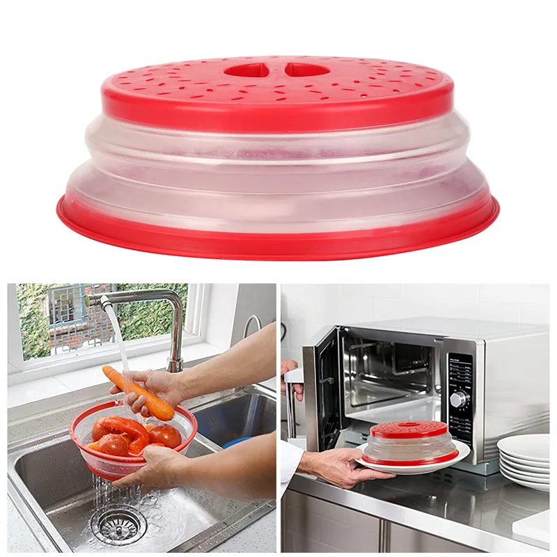 

Collapsible Silicone Covers For Microwave Vegetables Fruit Colander Strainer Washing Basket Adaptable Silicone Lids Kitchen Tool