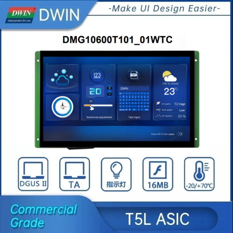 

DWIN 10.1" 1024*600 TFT Screen LCD Module Wide Viewing Angle. Display Resistance Touch Panel T5L Chip DMG10600T101-01W
