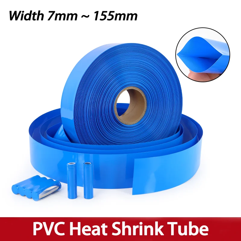 Синяя ширина 7 мм ~ 155 мм ПВХ термоусадочная трубка 1-20 метров 18650 Lipo аккумулятор изолированный кабельный рукав защитная пленка для аккумулятора