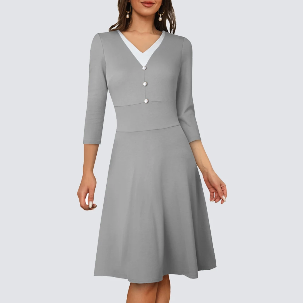 Осенние женские классические платья в стиле пэчворк с V-образным вырезом