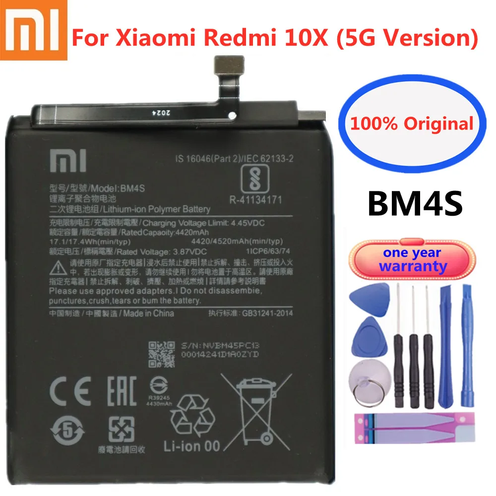

2022 Years Xiao mi Original Battery For Redmi 10X 5G / Redmi 10X Pro 5G Version 4520mAh BM4S Phone Battery + Tools