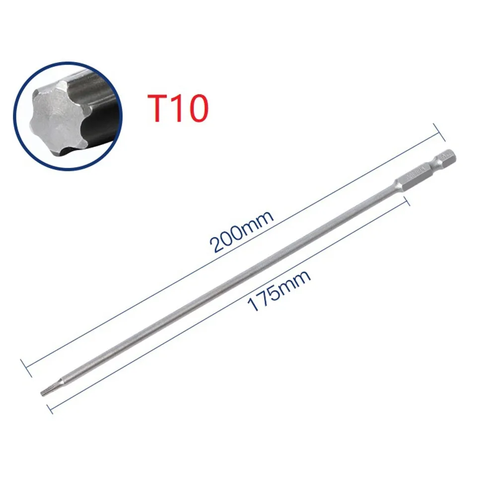 

Torx Alloy Steel Screwdriver Bit T10 T15 T27 T30 1/6pc 200mm Industry Magnetic Torx Super Hard Durable High Grade