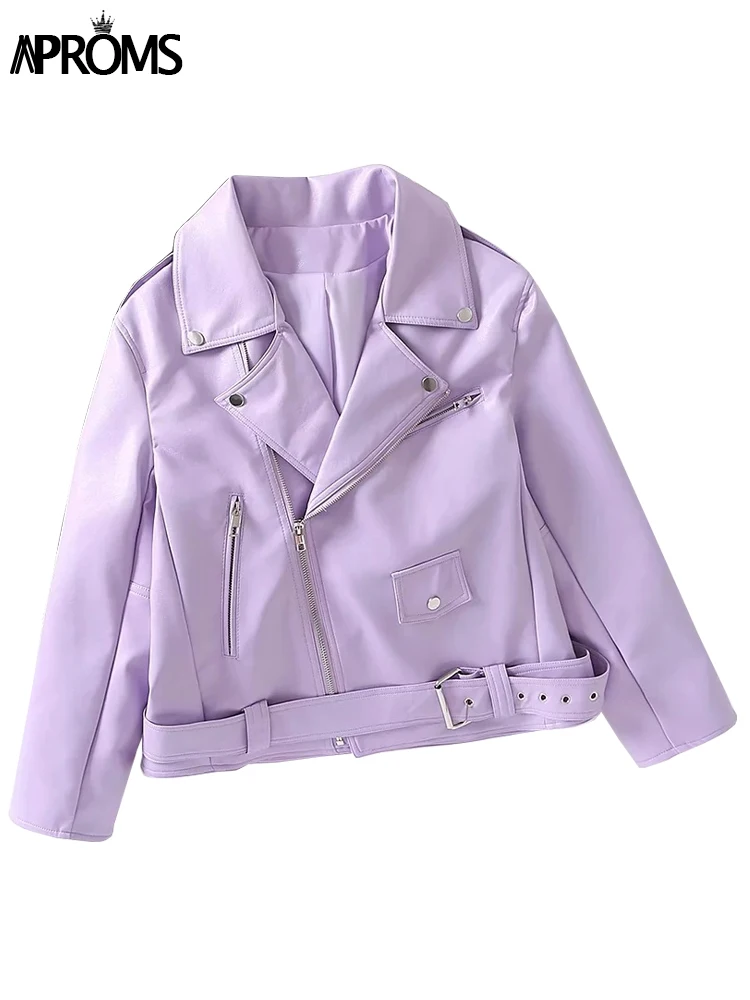 Aproms Vintage Soft PU Leather Motorcycle Jacket Women 2022 Winter Belt Zipper Basic Oversized Coat Female Casual Warm Outerwear