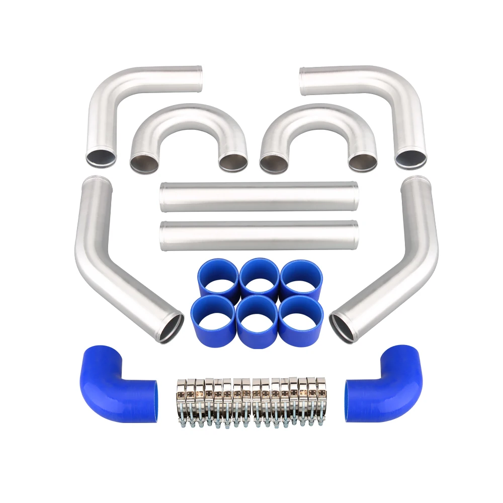 

2/2.5/2.75/3 Inch Turbo Intercooler Pipe Chrome Aluminum Piping Pipe Tube+t-Clamps + Silicone Hoses Blue