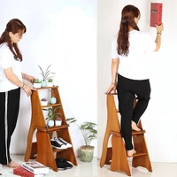 Dual-purpose Chair Ladder For Home Simple Modeling Ladder Natural Wood High Stools Kitchen Foldable Stool Step Ladder