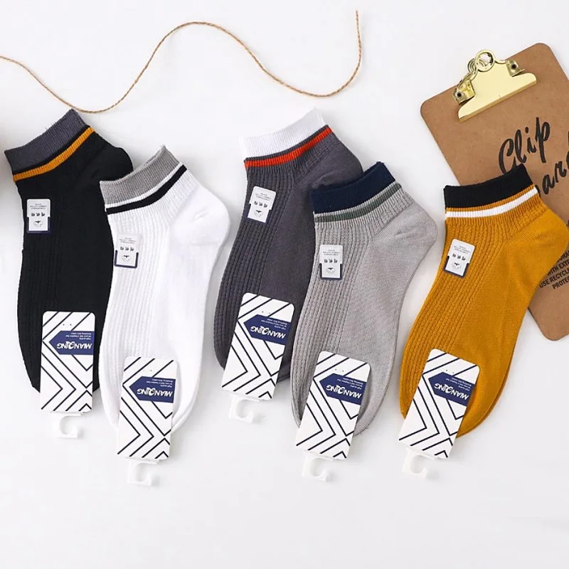 5 Pairs Men Casual Ankle Socks Breathable Absorb Sweat Patchwork Striped Short Socks Male Fashion Street Style Invisible Socks