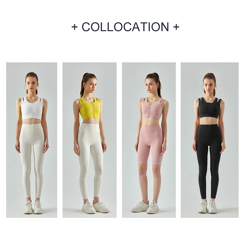 DANCEFISH 2023 Front Zipper Fixed Pads High Intensity Supported Top Strength Training Equipment Fitness Yoga Bra