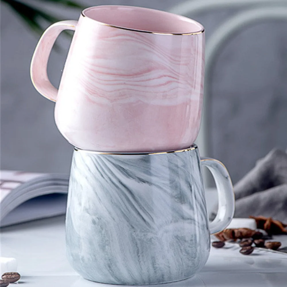 

300-400ML Creative Marble Pink Coffee Mug Ceramic Tea Water Cup Lover's Gift Porcelain Mugs For Tea Breakfast Milk