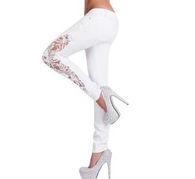 

Sexy Lace Hollowed-out Jeans for Women Hot Sale of High Waist-lift Hip Stretch Washed Low Waist Ripped Pencil Jeans