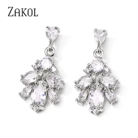 zakol new arrival white crystal cubic zirconia leaf drop earrings for women exquisite glamour wedding jewelry ep1133