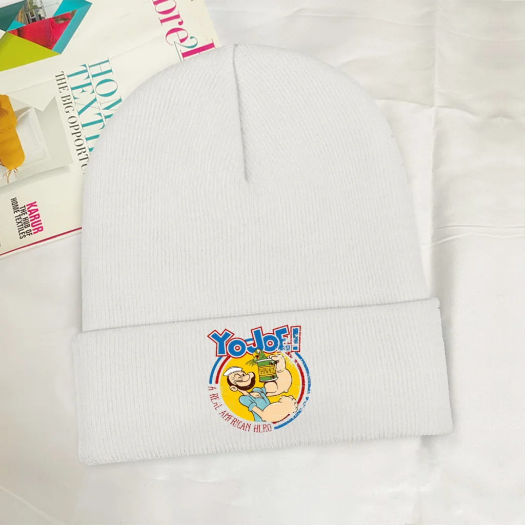 

Yo Joe Skullies Beanie Popeye The Sailor American Cartoon Anime Comic Movie Knitted Bonnet Unisex Warm Cap Brimless Elastic Hats