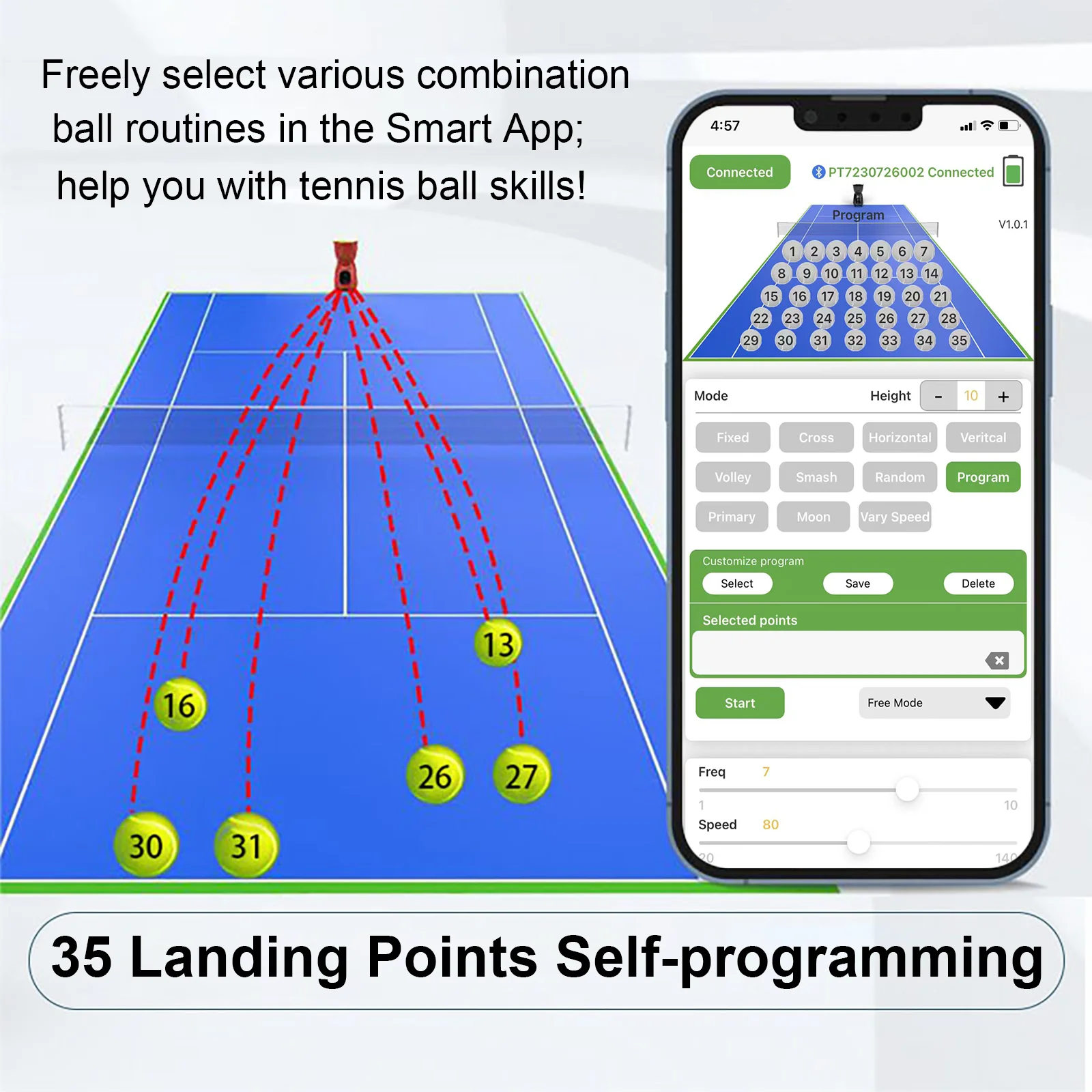 Машина для теннисных мячей Pusun стандартное интеллектуальное оборудование