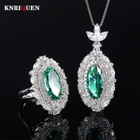 vintage 100 925 sterling silver 816mm green tourmaline lab diamond pendant necklace ring for women wedding fine jewelry sets