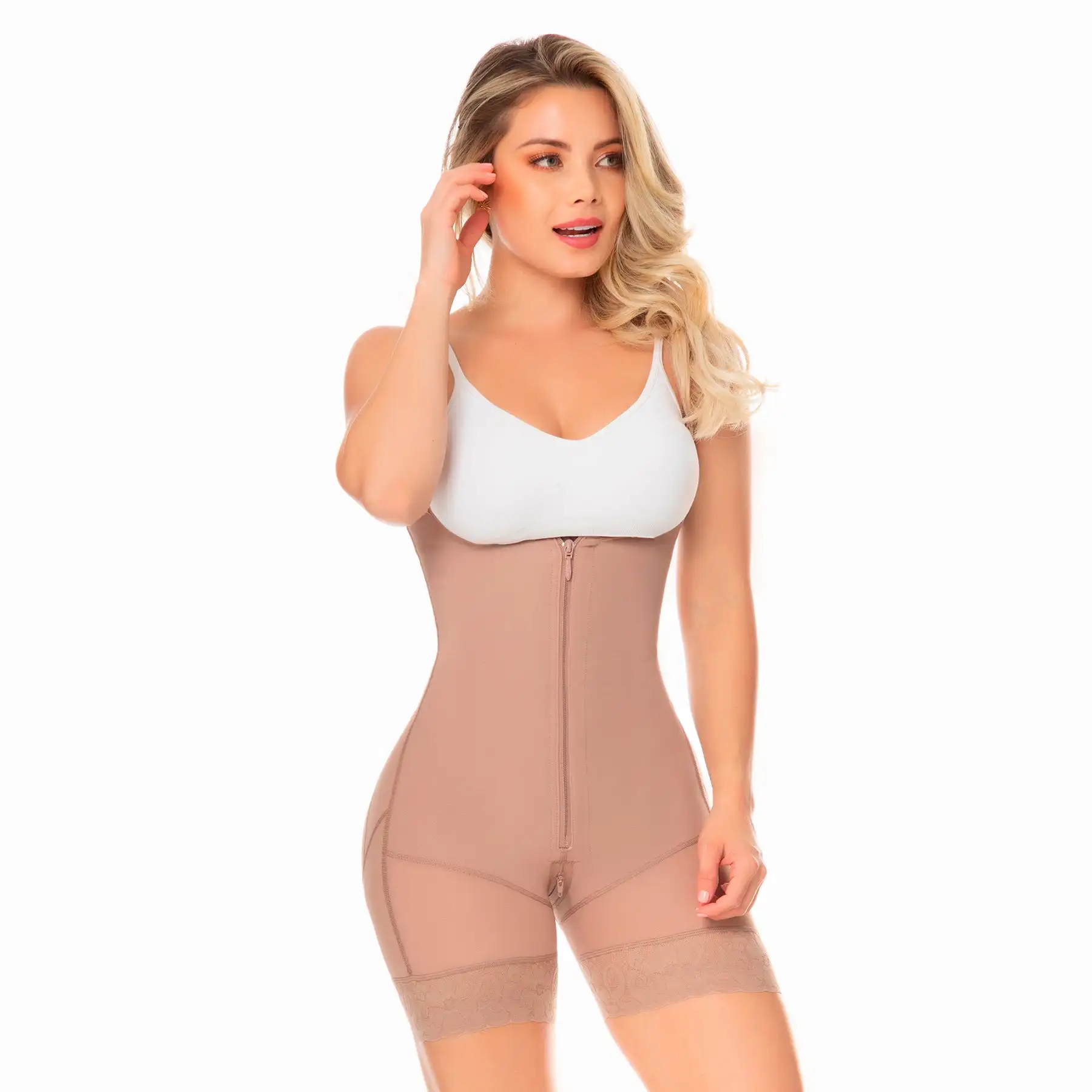 Body Shaper Girdle With Front Zipper, Covered Back, Free Breasts, Butt Lifting