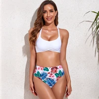 swimsuits for women two piece bathing suits bikini set retro halter ruched high waisted