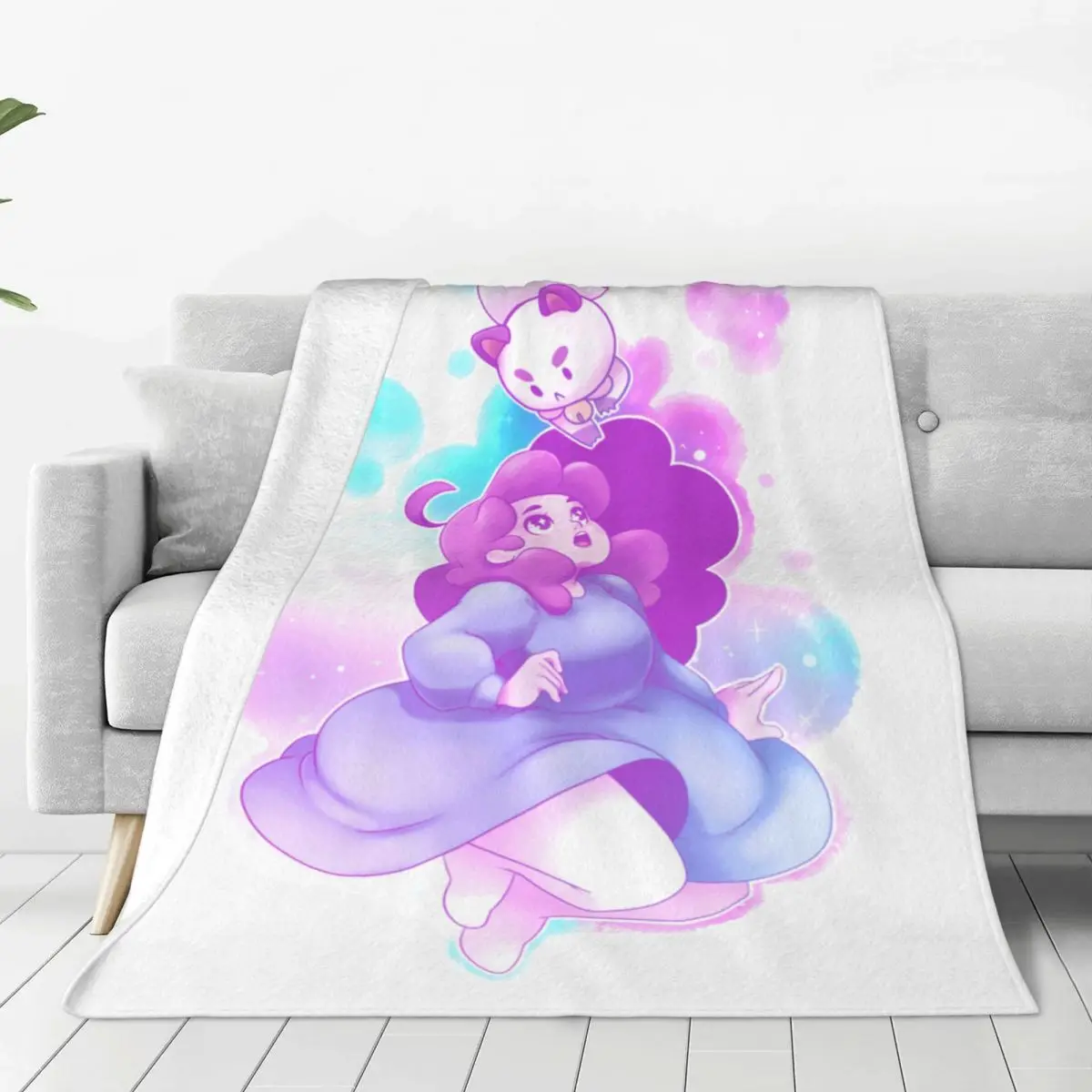 

Bee And Puppycat Anime Wool Blankets Creative Throw Blankets for Home Hotel Sofa 150*125cm Plush Thin Quilt