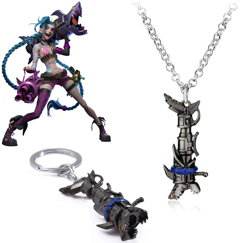 

Game Jinx Chain Necklace Pendant Lolita Cosplay Costume Weapon Keychain Unisex Punk Jewelry Choker Accessories Props Gifts