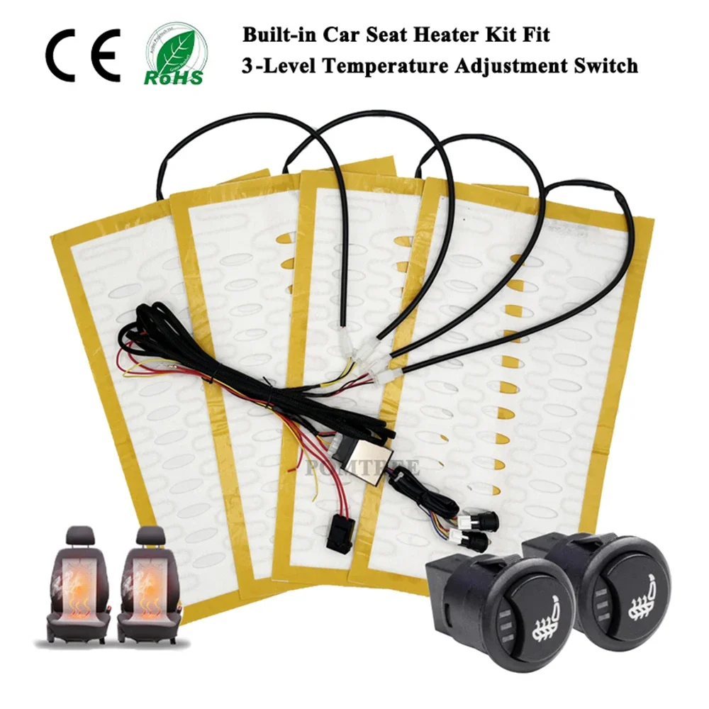 НОВЫЙ комплект встроенного обогревателя автомобильного сиденья постоянного тока 12 В, подходит для 2 сидений, универсальный провод из сплава, быстрые нагревательные подушечки, 3-уровневый переключатель управления для автомобильных сидений