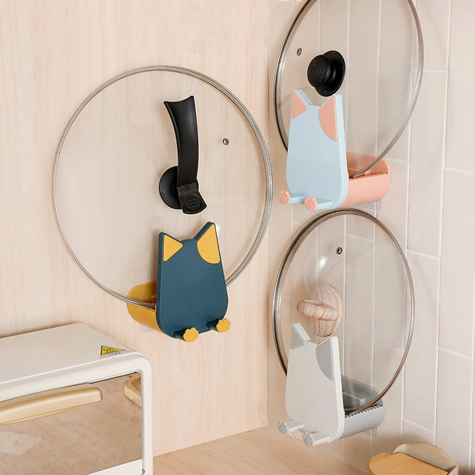 

Wall Mounted Pot Lid Holder Cutting Board Storage Rack Adhesive Kitchen Utensils Pots Storage Organizer No Drilling Hanging
