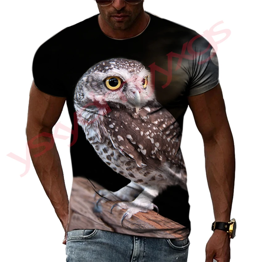 

New Tide Summer Fashion Little Owl Picture T-shirts Casual Print Tees Hip Hop Personality Round Neck Short Sleeve Tops