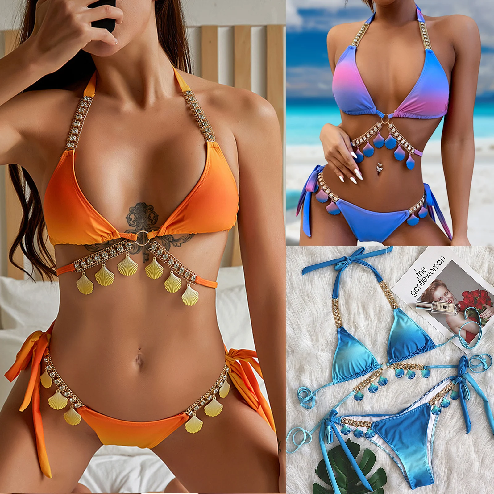 

Women Swimming Suit Sling Sleeveless Lace-up High Waisted Bikinis Set Hollow Slim Female Sexy Deep V Neck Beachwear Outfit 2023