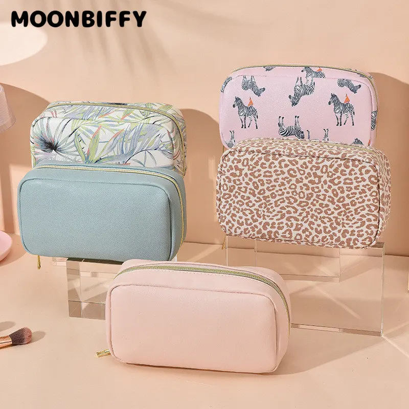 

Женская косметичка леопардовая на молнии, водонепроницаемая косметичка из искусственной кожи, Женский дорожный органайзер для косметики, косметичка