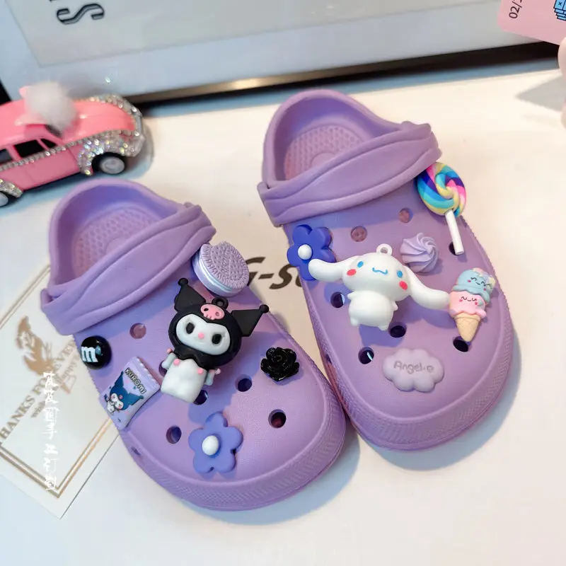 

Сандалии Sanrios Kuromi Cinnamoroll женские, милые летние Нескользящие босоножки с рисунком из мультфильма, фиолетовые, не пахнущие ступни