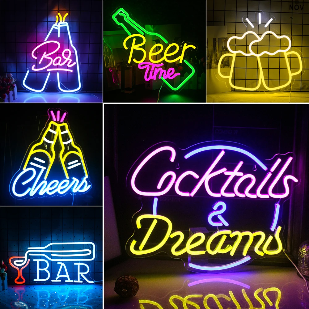 Неоновая Вывеска Для Бара Со Светодиодной Подсветкой Надпись Пивные Коктейли