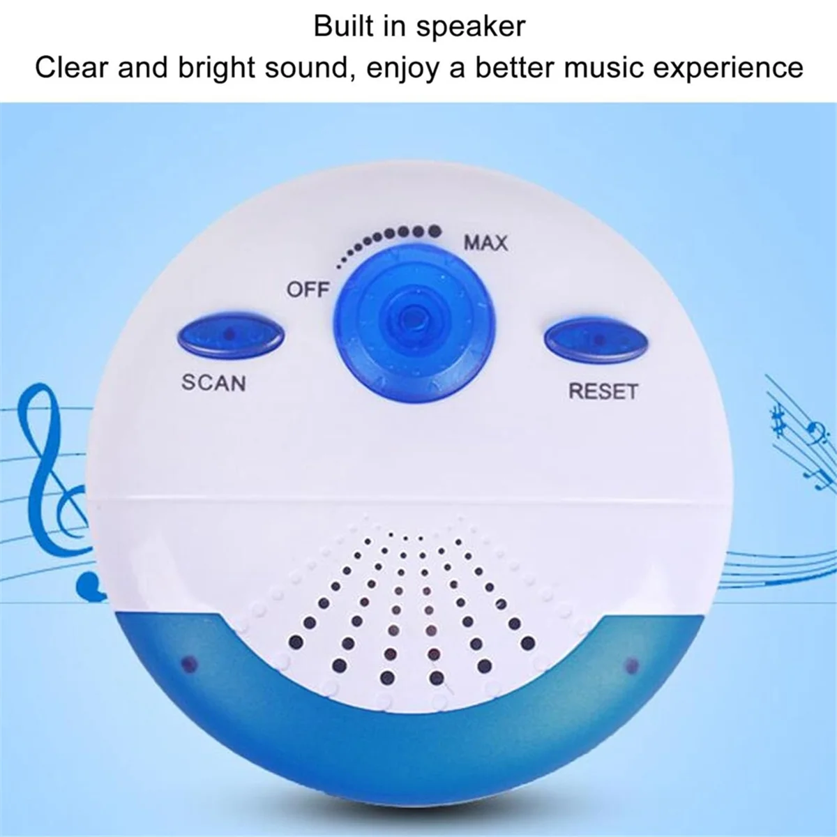 Waterproof Shower Radio Mini Portable FM Built in Speaker for Bathroom Kitchen Boating Hiking
