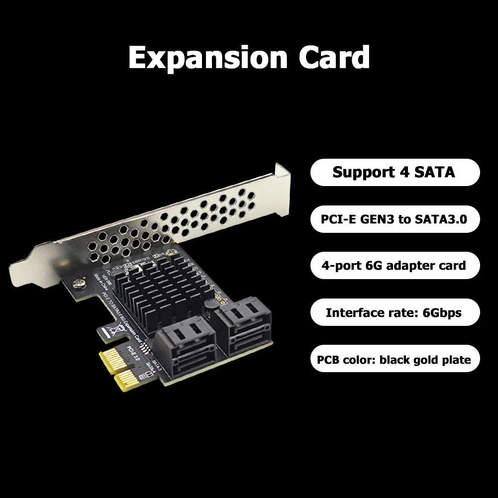 

4 Port SATA III PCIe Expansion Card 6Gbps SATA 3.0 to PCI-e 1X Controller Card PCI Express Adapter Converter with Bracket