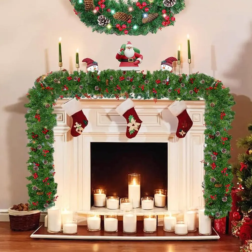 

Christmas Wreath LED Garland Decoration Rattan Garlands Decorative Green Artificial Xmas Tree Rattan Banner