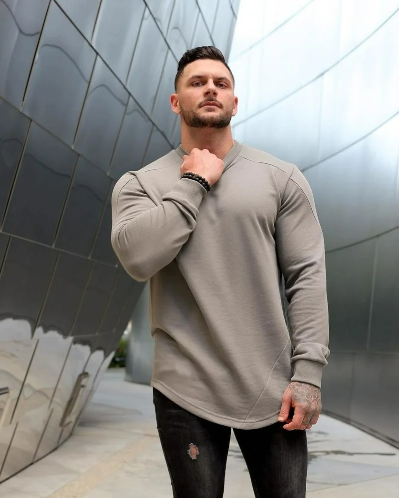 

Autumn and winter men's sports sweater running training fitness long-sleeved men's fashion stitching round neck top
