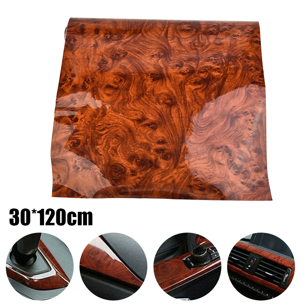 

1PC High Glossy Sticker Car Internal Adhesive DIY Film Wood Grain Maroon Vinyl Decal 30*120CM Water Proof