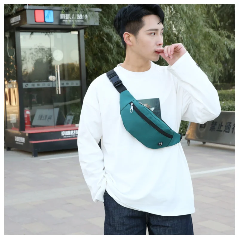 Nylon Men Waist Bag Fashion Crossbody Bag Solid Color Travel Phone Pouch Unisex Belt Purse Black Hip Waist Pack Male Chest Bags