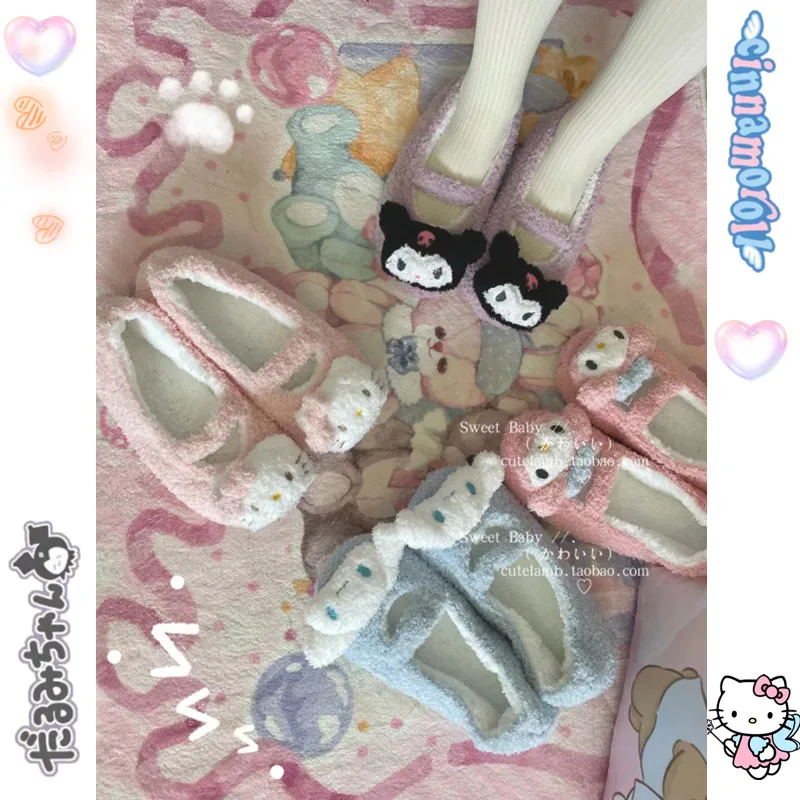 

Kawaii Hello Kitty Plush Shoes Anime Cartoon Melody Cinnamoroll Home Non-Slip Leisure Time Slipper Soft Student Dormitory Gift