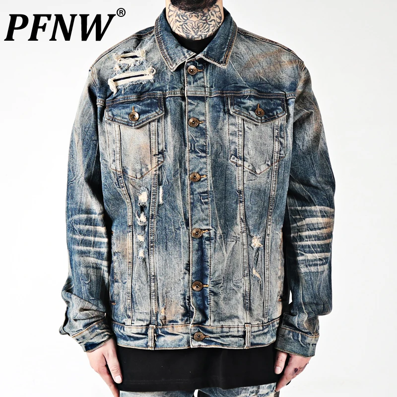 

Мужская джинсовая куртка PFNW, маленькая поношенная куртка в американском стиле, винтажная уличная одежда для улицы, весна-осень, 12A7941