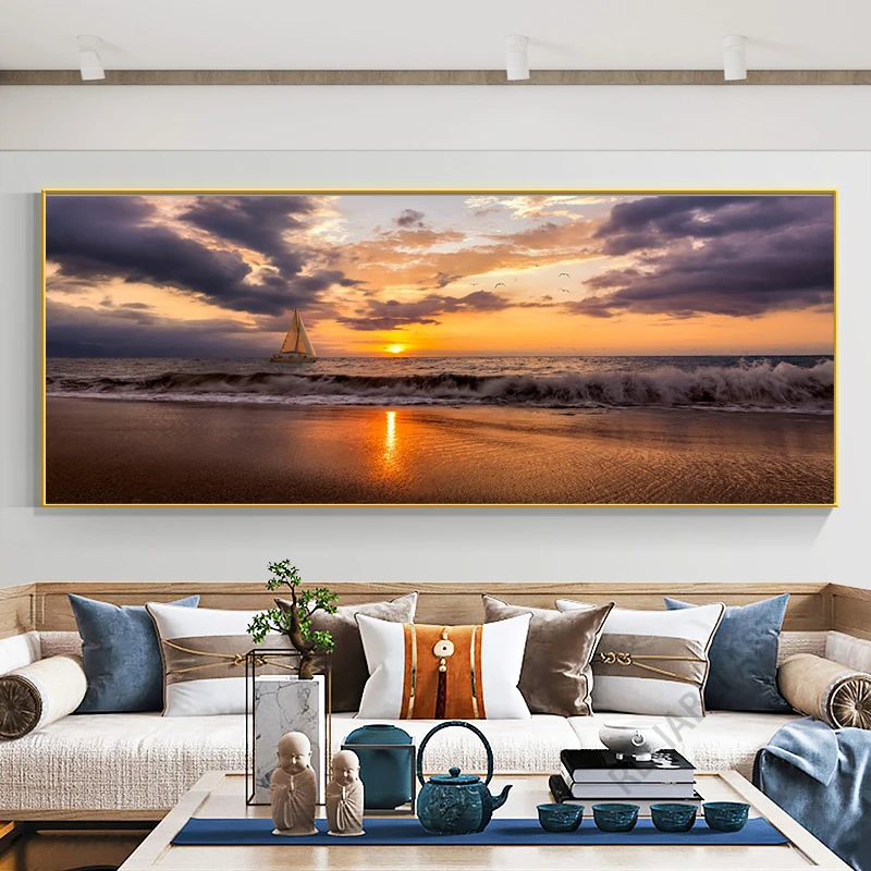 Морской пейзаж HD изображения холст живопись закат корабль океан фотография для