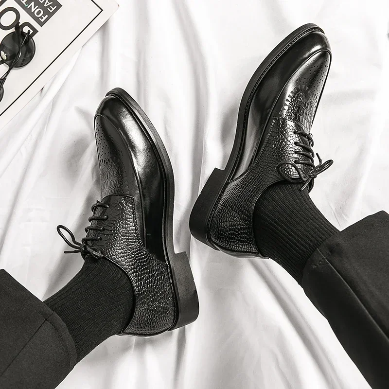 Мужские повседневные туфли Brock оксфорды Ретро Крокодиловая Кожа Формальные 2024