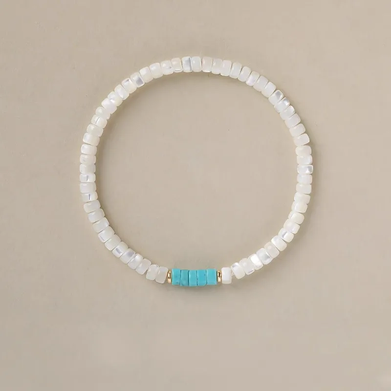 Фото Браслеты Minar Retro White Shell из натурального камня, бирюзы и аквамарина с бусинами для женщин, с позолоченной медной цепочкой №5