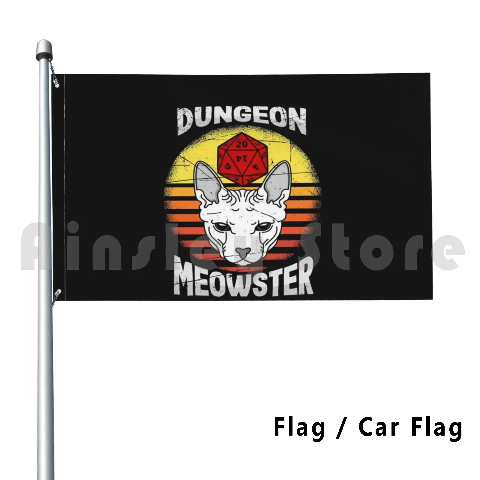 

Meowster Cats Shirt Outdoor Decor Flag Car Flag Cats Game Meow Board Game Dice Rpg Pen D20 Birthday Boy Geek Tabletop For