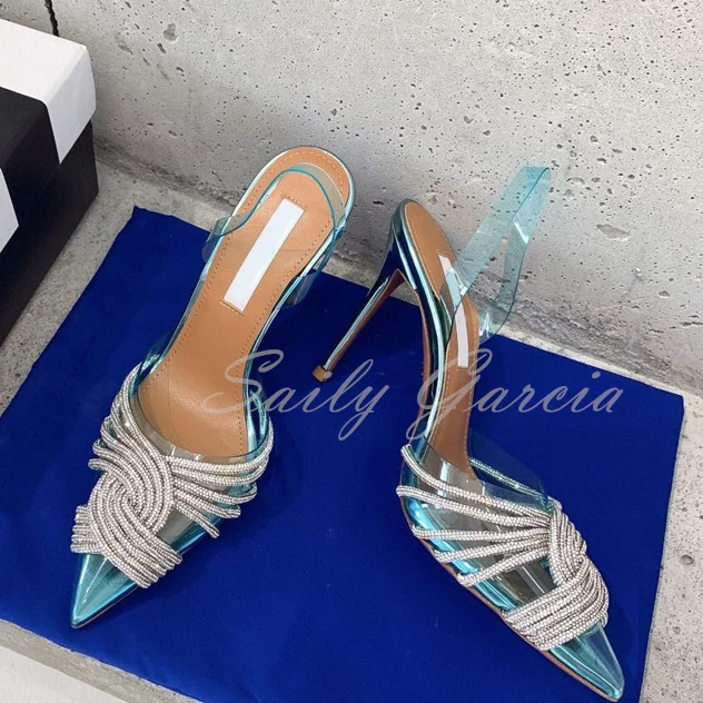 Women Sandals Pointed Toe Crystal Transparent Female Pumps Thin High Heel Slip-On Solid Sexy Ladies Summer Shoes Fashion New