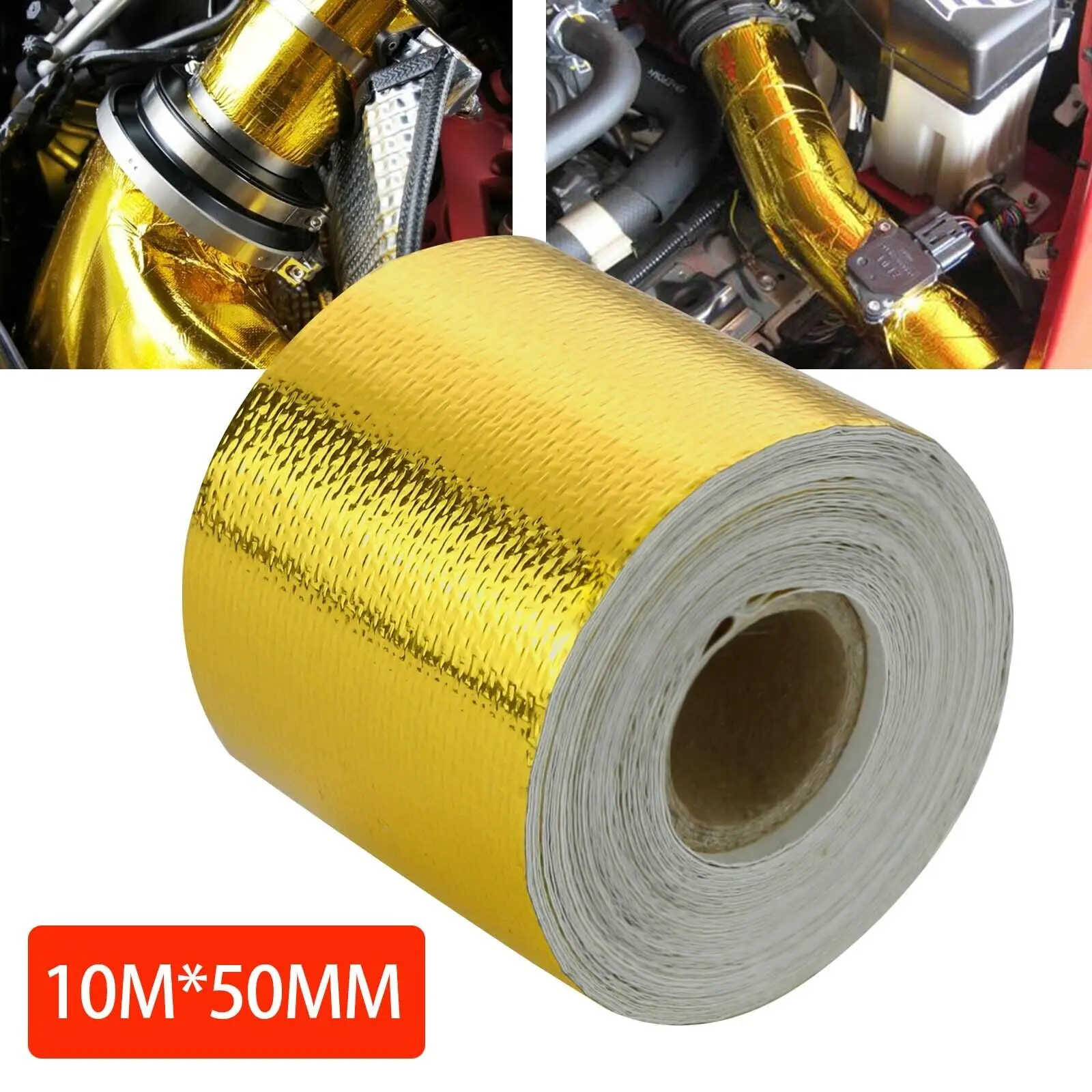 Reflective Self Adhesive Tape Gold/Sliver High Temperature Heat Insulation Shield Wrap Tape Bandage 50mm x 10M Roll Universal