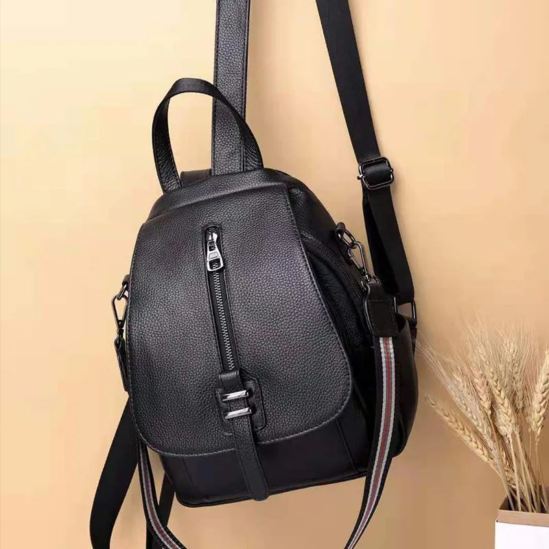2022 New Genuine Leather Women Backpack Fashion Casual Black Shoulder Bags for Female Travel Shopping Bag Girls Schoolbag