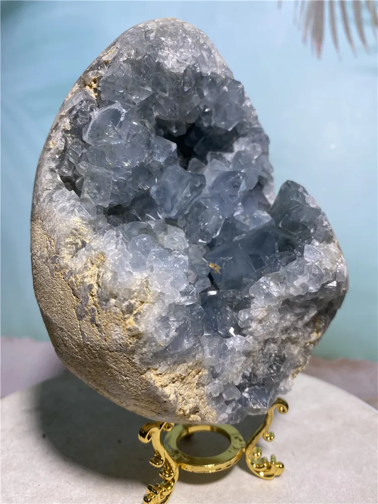 

Celestite Natural Stone Crystal Dragon Egg Healing Geode Minerals Witchcraft Supplies Spiritual Reiki Souvenirs For Home Decor