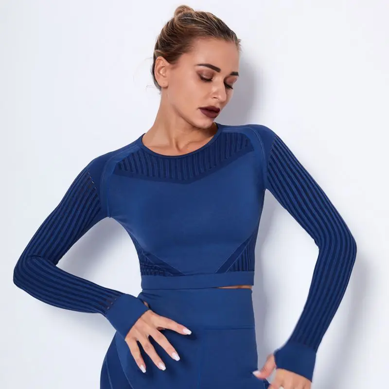 

CXUEY Seamless Long Sleeve Sports T-shirt Top for Fitness Wives Sportswear Dry Fit Gym Yoga Clothes Workout Top for Women Khaki