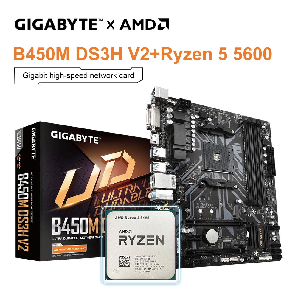 

Gigabyte B450M DS3H V2 новая материнская плата + AMD новый Ryzen 5 5600 R5 5600 процессор Socket AM4 6-ядерный 12-поточный 65 Вт DDR4